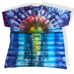 handmade tie dyed unisex tshirt 3XL sunset over water ocean